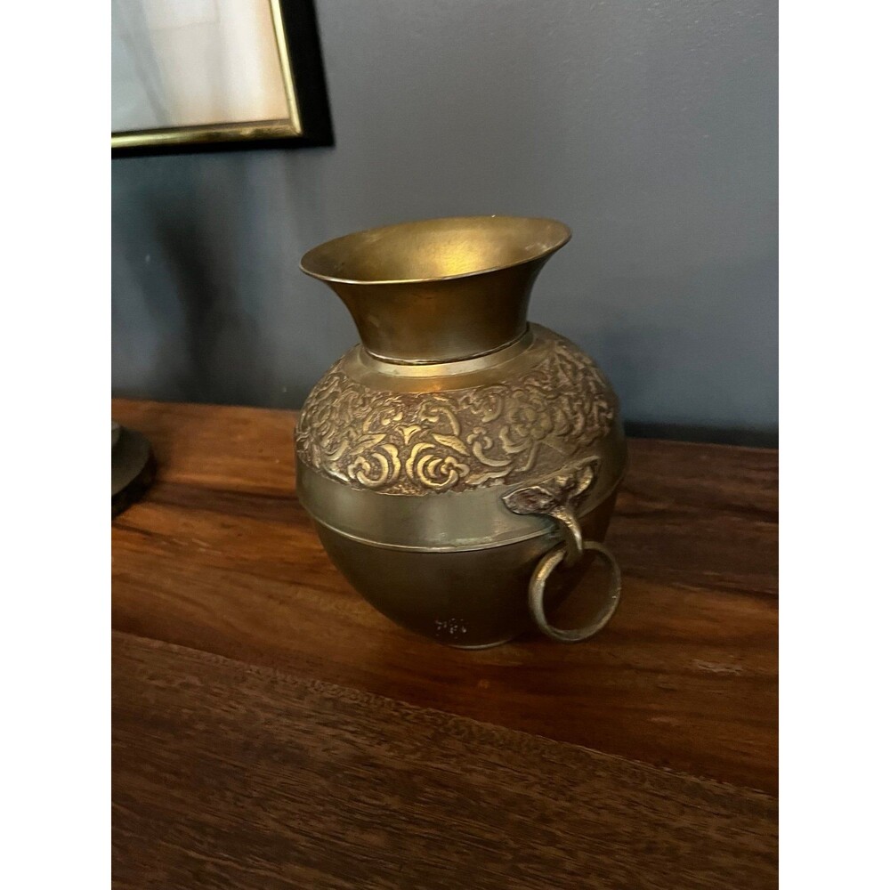 Vintage solid Brass Urn Vase Spittoon with rings on sides Beautiful design